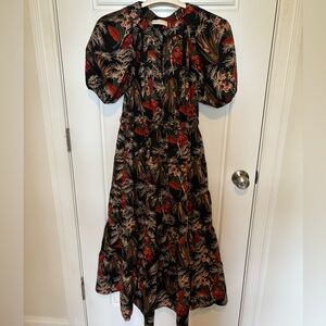 Ulla Johnson Orange and Brown Smocked Maxi Dress